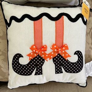 2 HalloweenWhimsical Witch Leg Couch ChairThrow Pillows w/ Polka Dot Design NWT